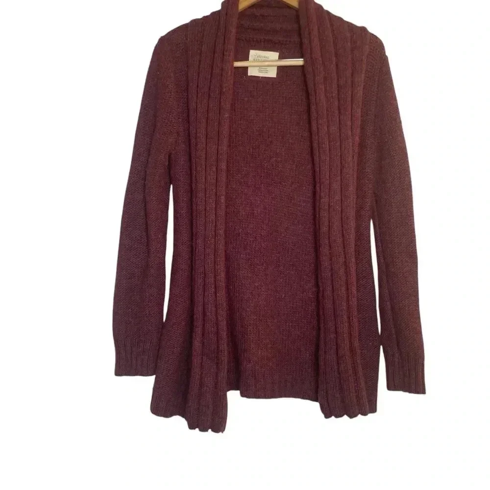 Natural Reflections Burgundy Chunky Knit Open Front Cardigan‎ Small 25% Wool - Picture 2 of 8